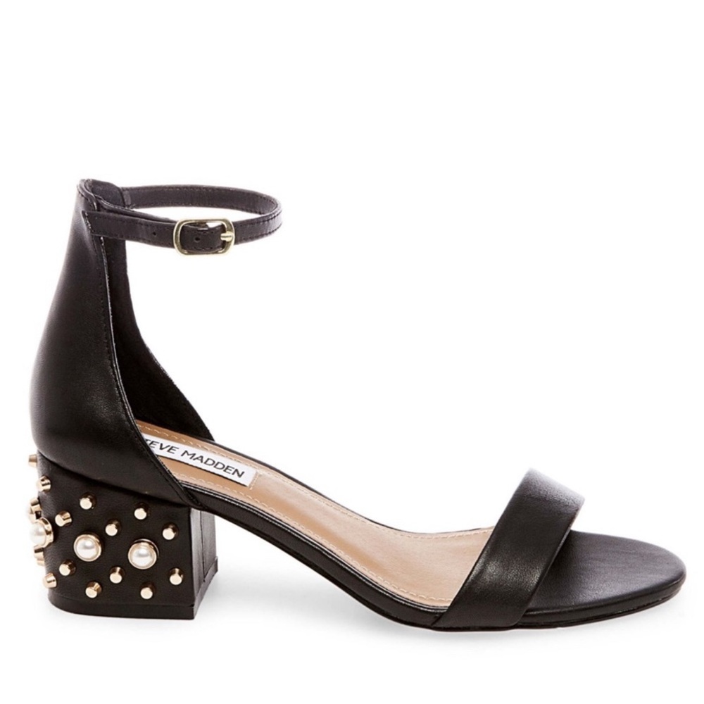 STEVE MADDEN Indie Gold Pearl Studded Heel Sandals Size 8M NWOB